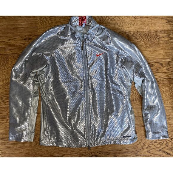 Vtg Y2K 2004 Nike Womens Metallic Silver Full Zip Jacket Size Medium - Picture 1 of 9